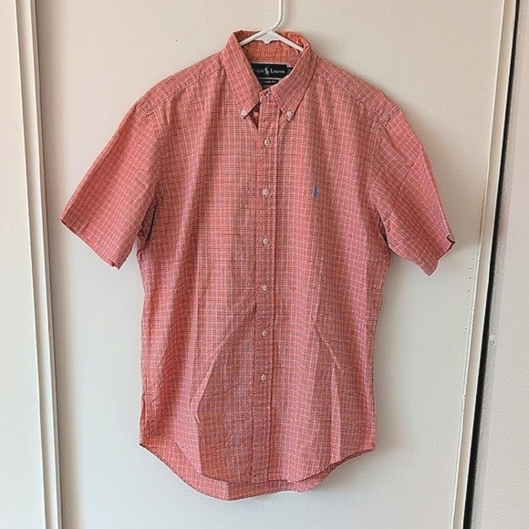 Ralph Lauren Other - Ralph Lauren Men's Medium Short Sleeve Button Down Shirt Orange Plaid Cotton